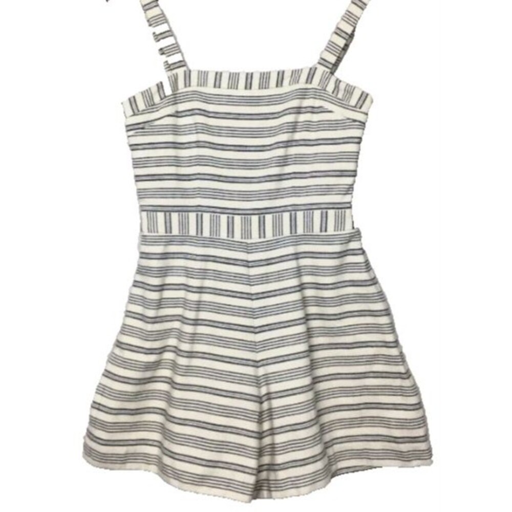 Anthropologie Paper Crown Striped Romper Women Size M Ivory & Black Sleeveless